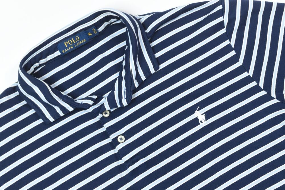Polo Ralph Lauren Polo Shirt Mens XL Blue White Striped Short Sleeve Cotton